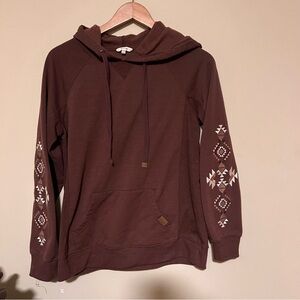 Maurices Chocolate Brown Hooded Sweater with Geometric Sleeves